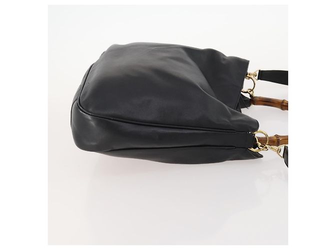 Borsa a mano in pelle GUCCI Bamboo 2way Nero Oro 001 1998 1577 Auth 173531 D'oro - vista 3