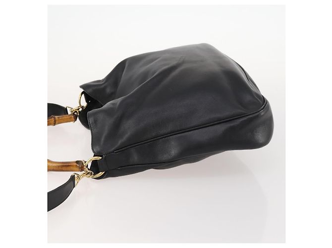 Borsa a mano in pelle GUCCI Bamboo 2way Nero Oro 001 1998 1577 Auth 173531 D'oro - vista 4
