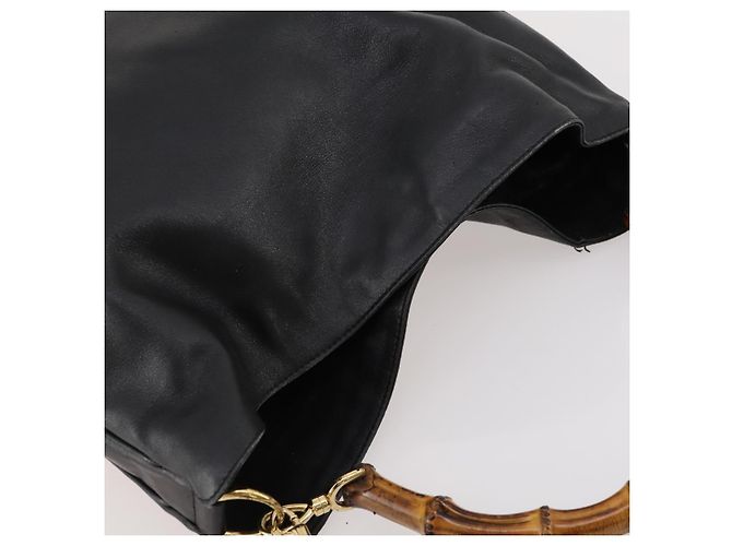 Borsa a mano in pelle GUCCI Bamboo 2way Nero Oro 001 1998 1577 Auth 173531 D'oro - vista 6