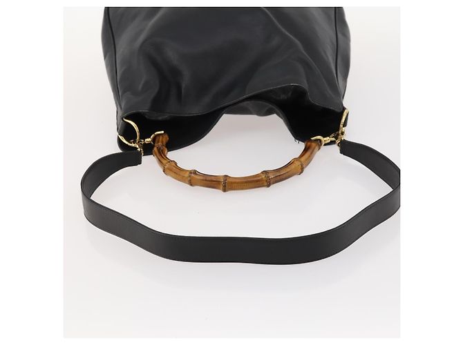 Borsa a mano in pelle GUCCI Bamboo 2way Nero Oro 001 1998 1577 Auth 173531 D'oro - vista 7