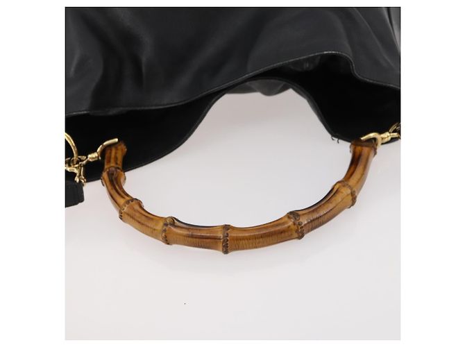 Borsa a mano in pelle GUCCI Bamboo 2way Nero Oro 001 1998 1577 Auth 173531 D'oro - vista 8