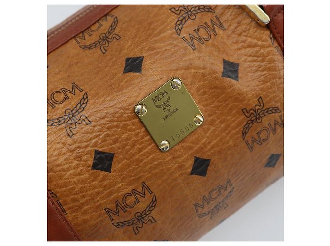 MCM Vicetos Logogram Borsa a Mano in Pelle PVC Marrone Oro Auth bs33975 D'oro - vista 12
