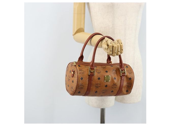 MCM Vicetos Logogram Borsa a Mano in Pelle PVC Marrone Oro Auth bs33975 D'oro - vista 22