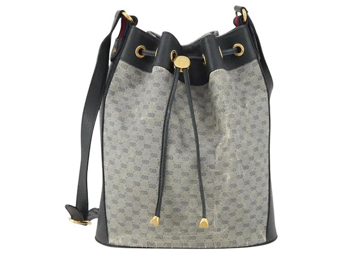 GUCCI Micro GG Supreme Sherry Line Tasche aus PVC Navy Gold 164 02 034 Auth th6606 Golden Marineblau - Ansicht 13
