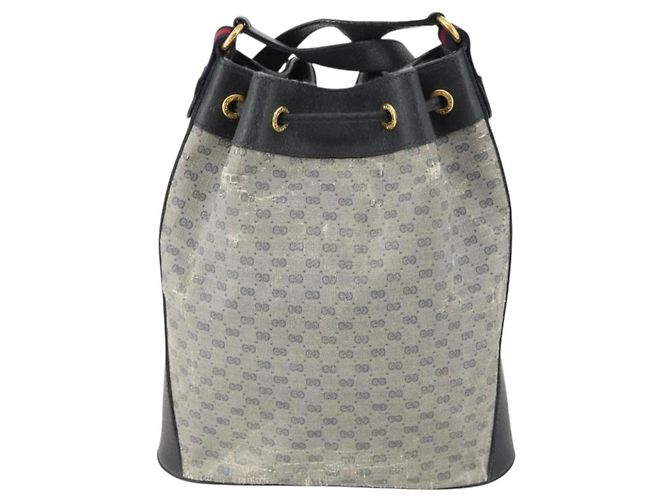 GUCCI Micro GG Supreme Sherry Line Tasche aus PVC Navy Gold 164 02 034 Auth th6606 Golden Marineblau - Ansicht 2
