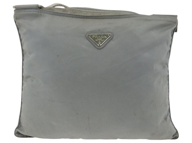 PRADA Schultertasche Nylon Grau Silber Authentisch 174005 Braun - Ansicht 13