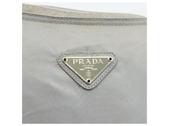 PRADA Schultertasche Nylon Grau Silber Authentisch 174005 Braun - Ansicht 17