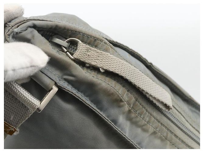 PRADA Schultertasche Nylon Grau Silber Authentisch 174005 Braun - Ansicht 18