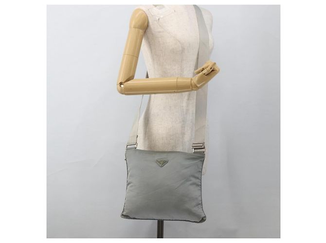 PRADA Schultertasche Nylon Grau Silber Authentisch 174005 Braun - Ansicht 22
