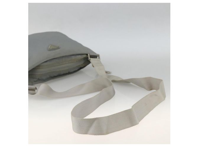 PRADA Schultertasche Nylon Grau Silber Authentisch 174005 Braun - Ansicht 7