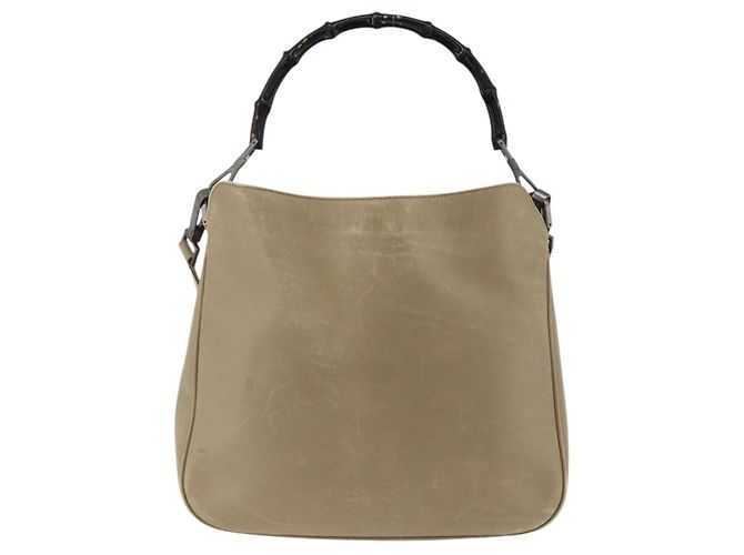 Borsa a mano in pelle GUCCI Bamboo 2way Beige Argento 001 1638 Auth ep13860 - vista 13