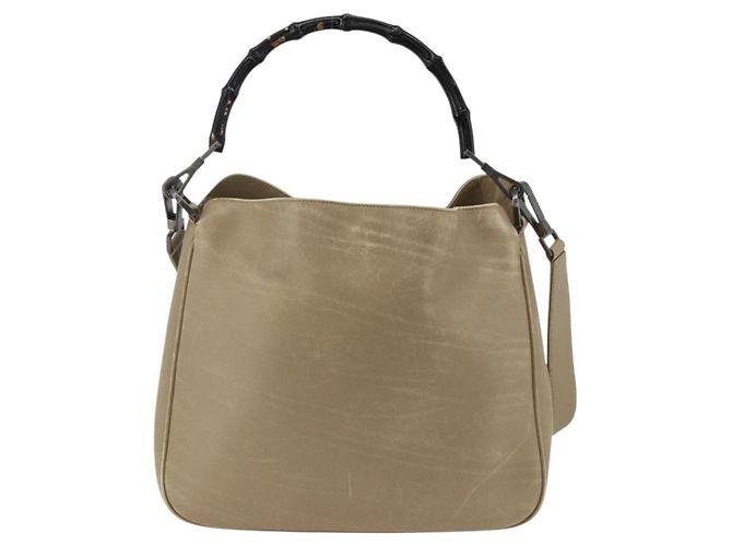 Borsa a mano in pelle GUCCI Bamboo 2way Beige Argento 001 1638 Auth ep13860 - vista 2