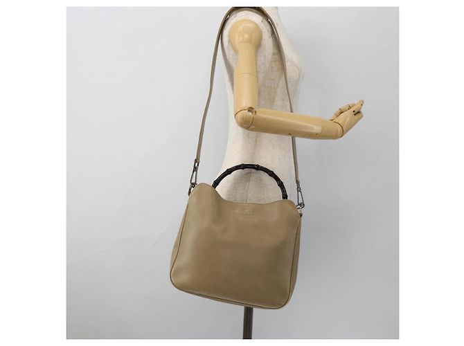 Borsa a mano in pelle GUCCI Bamboo 2way Beige Argento 001 1638 Auth ep13860 - vista 23