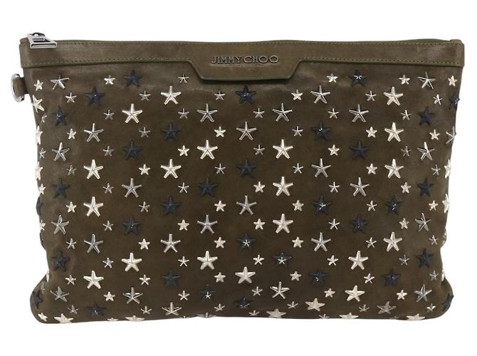 Borsa a mano in pelle khaki con borchie Jimmy Choo Auth BA11453 Cachi - vista 13