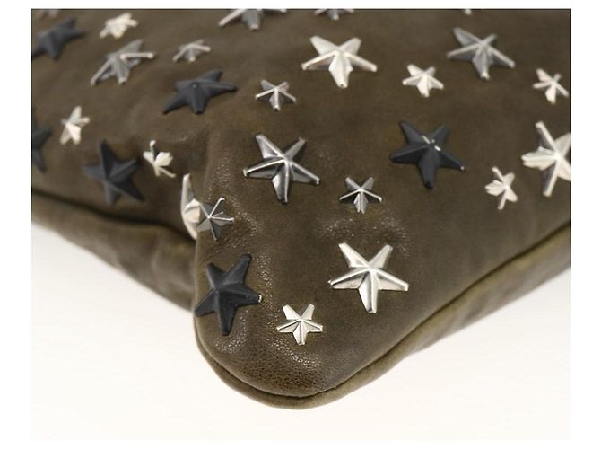 Borsa a mano in pelle khaki con borchie Jimmy Choo Auth BA11453 Cachi - vista 14