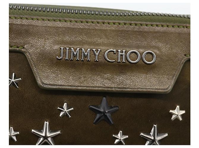 Borsa a mano in pelle khaki con borchie Jimmy Choo Auth BA11453 Cachi - vista 17