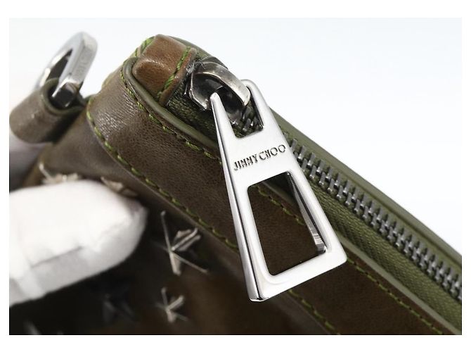 Borsa a mano in pelle khaki con borchie Jimmy Choo Auth BA11453 Cachi - vista 8