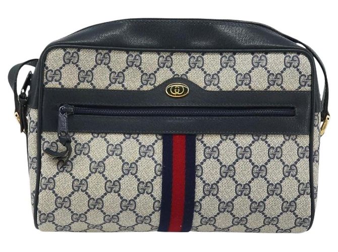 GUCCI GG Supreme Sherry Line Shoulder Bag PVC Navy Gold 56 02 005 Auth ARZ102 Golden Navy blue - view 13