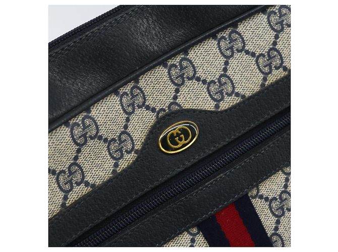 GUCCI GG Supreme Sherry Line Shoulder Bag PVC Navy Gold 56 02 005 Auth ARZ102 Golden Navy blue - view 17