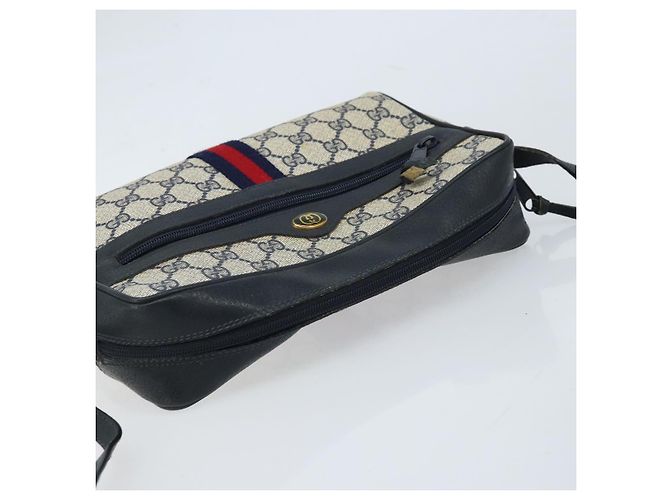 GUCCI GG Supreme Sherry Line Shoulder Bag PVC Navy Gold 56 02 005 Auth ARZ102 Golden Navy blue - view 6