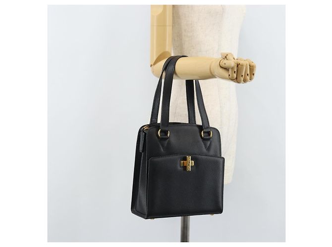 Céline Borsa a mano CELINE in pelle nera e oro Auth ARZ426A Nero D'oro - vista 24