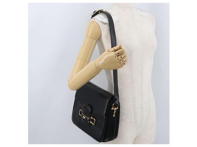 Borsa a Spalla CÉLINE Carrozza in Pelle Nera e Oro Auth SW1908 Nero D'oro - vista 23