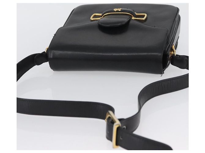 Borsa a Spalla CÉLINE Carrozza in Pelle Nera e Oro Auth SW1908 Nero D'oro - vista 6