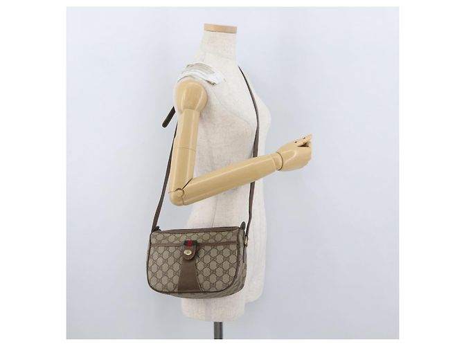 Gucci Borsa GG Supreme Web Sherry Line in PVC beige e oro 14 02 032 Auth bs33886 D'oro - vista 24