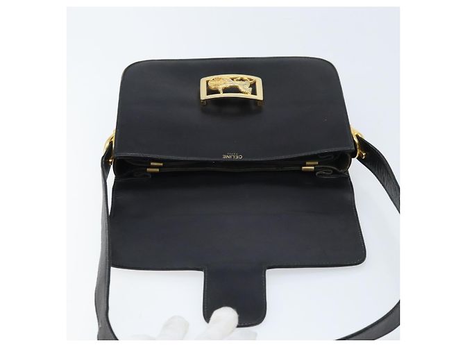 Bolso de hombro CÉLINE Carroza de cuero negro y dorado Auth ARZ121 - vista 10