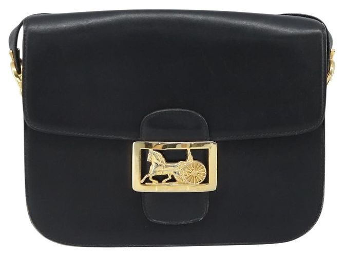 Bolso de hombro CÉLINE Carroza de cuero negro y dorado Auth ARZ121 - vista 13