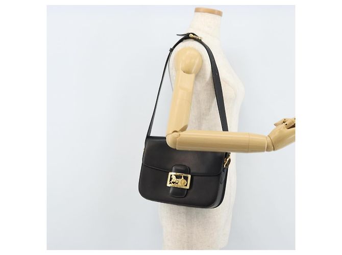Bolso de hombro CÉLINE Carroza de cuero negro y dorado Auth ARZ121 - vista 22