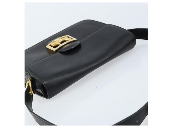 Bolso de hombro CÉLINE Carroza de cuero negro y dorado Auth ARZ121 - vista 6
