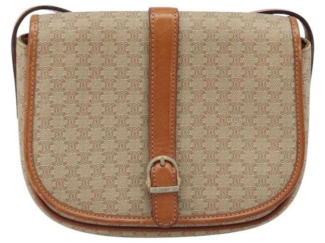 Céline CELINE Macadam Canvas Schultertasche PVC Beige Gold Auth 174598 Golden - Ansicht 13
