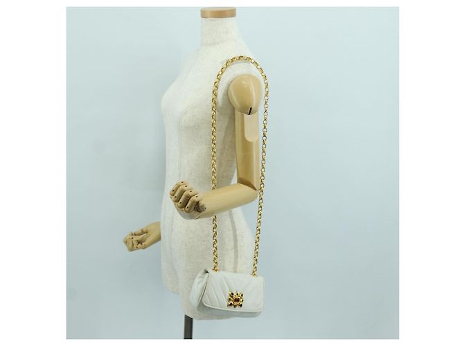 CHANEL Bolsa de Ombro Griboa V Stitch em Couro Branco Ouro CC Auth ARZ551SAV Dourado - vue 27