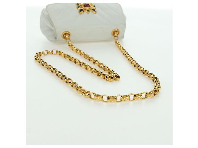 CHANEL Bolsa de Ombro Griboa V Stitch em Couro Branco Ouro CC Auth ARZ551SAV Dourado - vue 7
