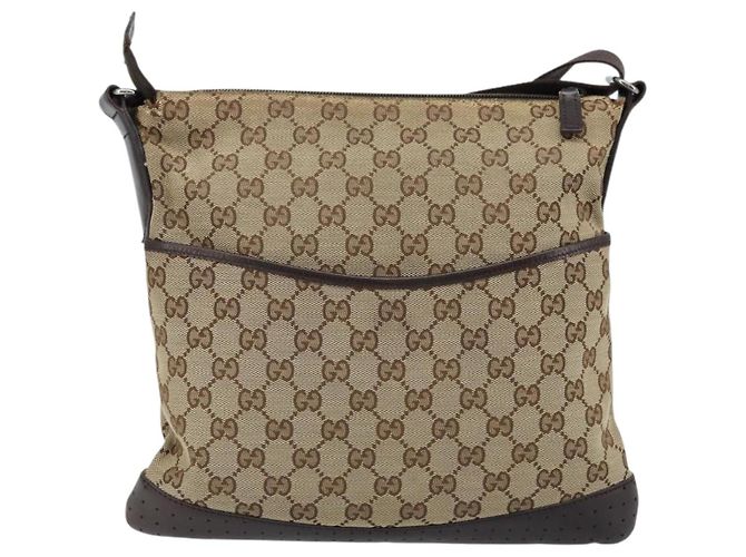 Borsa a Spalla GG Canvas Gucci Beige Argento 145857 Auth ep13742 - vista 13