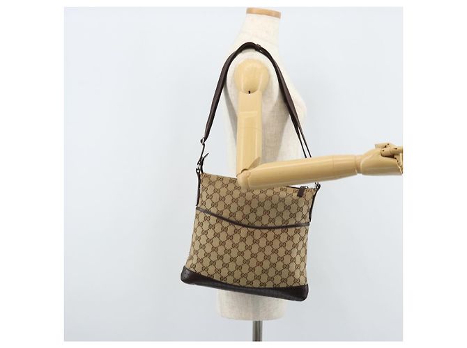 Borsa a Spalla GG Canvas Gucci Beige Argento 145857 Auth ep13742 - vista 23