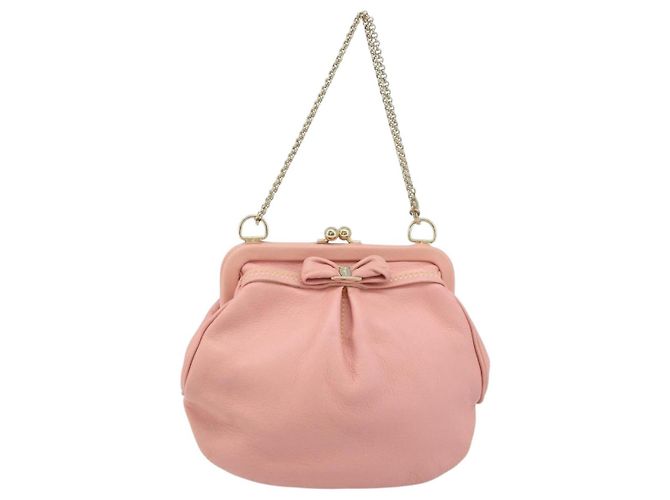 Pochette in pelle Vala Chain di Salvatore Ferragamo Rosa Oro Auth LNZ683A - vista 13