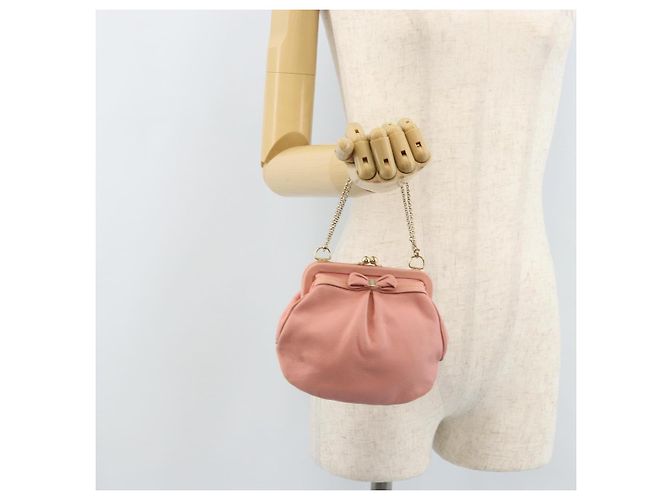 Pochette in pelle Vala Chain di Salvatore Ferragamo Rosa Oro Auth LNZ683A - vista 19