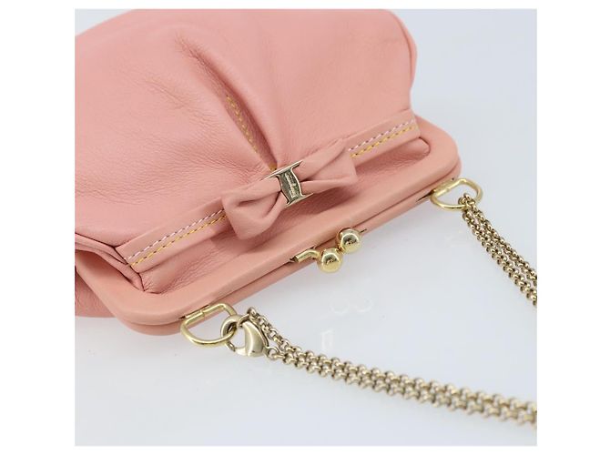 Pochette in pelle Vala Chain di Salvatore Ferragamo Rosa Oro Auth LNZ683A - vista 6