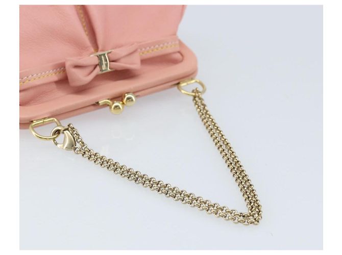 Pochette in pelle Vala Chain di Salvatore Ferragamo Rosa Oro Auth LNZ683A - vista 7