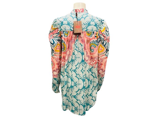 Blusa con colletto a fiocco stampata multicolore blu / rosa Etro - vista 3
