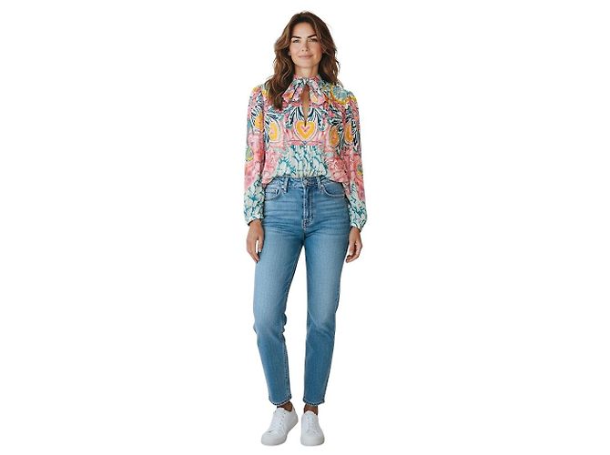 Blusa con colletto a fiocco stampata multicolore blu / rosa Etro - vista 7