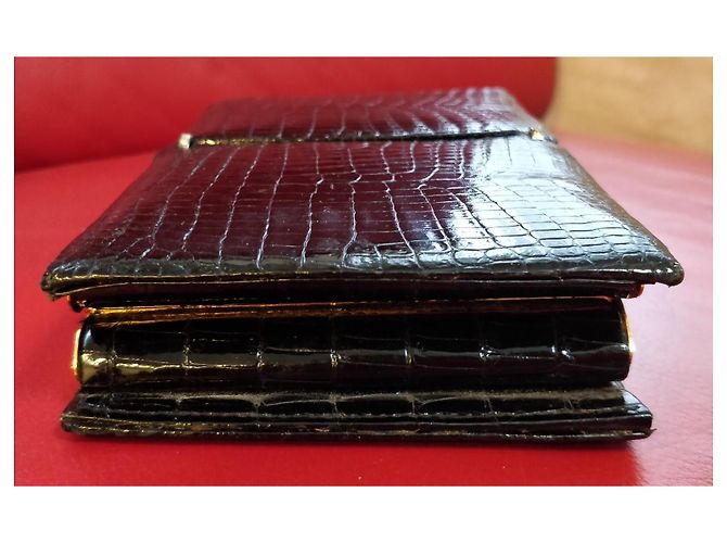 Autre Marque Borsa da sera/Clutch - Werber Paris in coccodrillo vero - Anni '70 - Unico Nero - vista 11