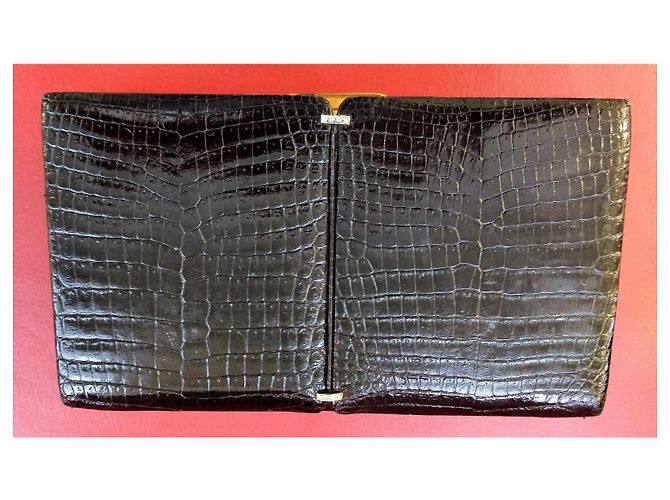 Autre Marque Borsa da sera/Clutch - Werber Paris in coccodrillo vero - Anni '70 - Unico Nero - vista 3
