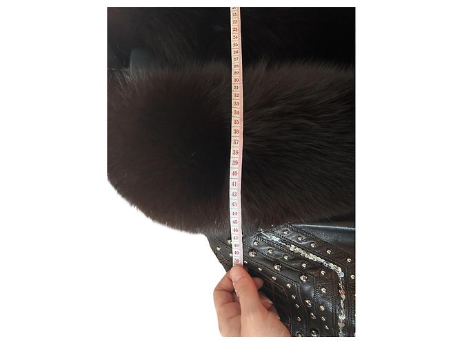 Sam Rone Cappotto Lungo in Angora Lana e Visone Marrone Scuro - vista 12