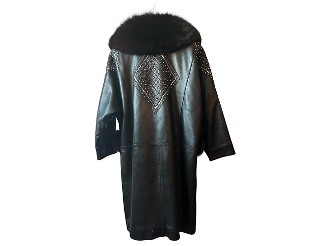 Sam Rone Cappotto Lungo in Angora Lana e Visone Marrone Scuro - vista 2