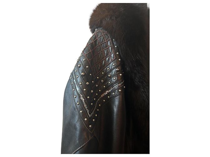 Sam Rone Cappotto Lungo in Angora Lana e Visone Marrone Scuro - vista 4