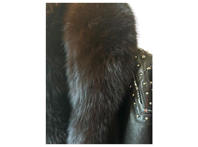 Sam Rone Cappotto Lungo in Angora Lana e Visone Marrone Scuro - vista 7