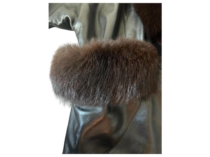 Sam Rone Cappotto Lungo in Angora Lana e Visone Marrone Scuro - vista 8